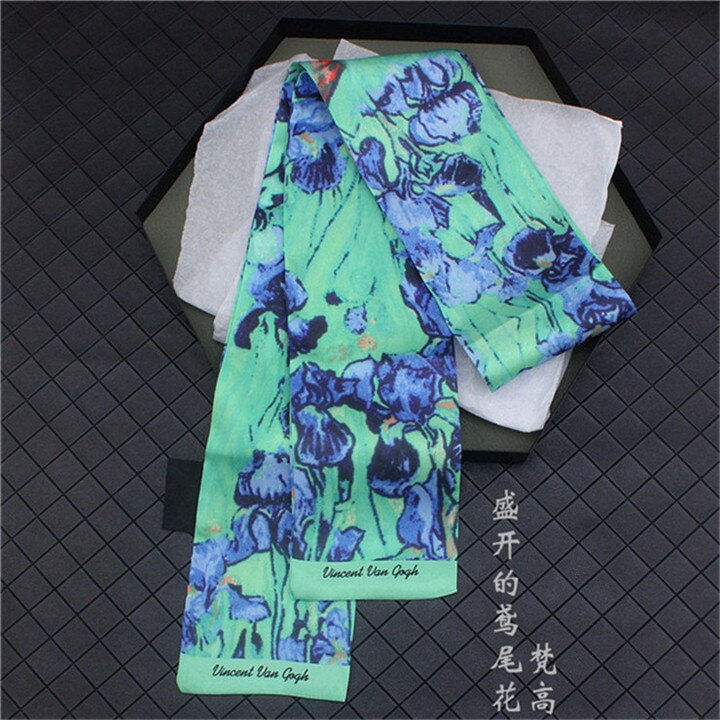 Van Gogh《Starry Night》Oil Painting Twill Silk Scarf Women Neckerchief Skinny Bag Scarf Female Headband Scarves Wraps For Ladies: 9