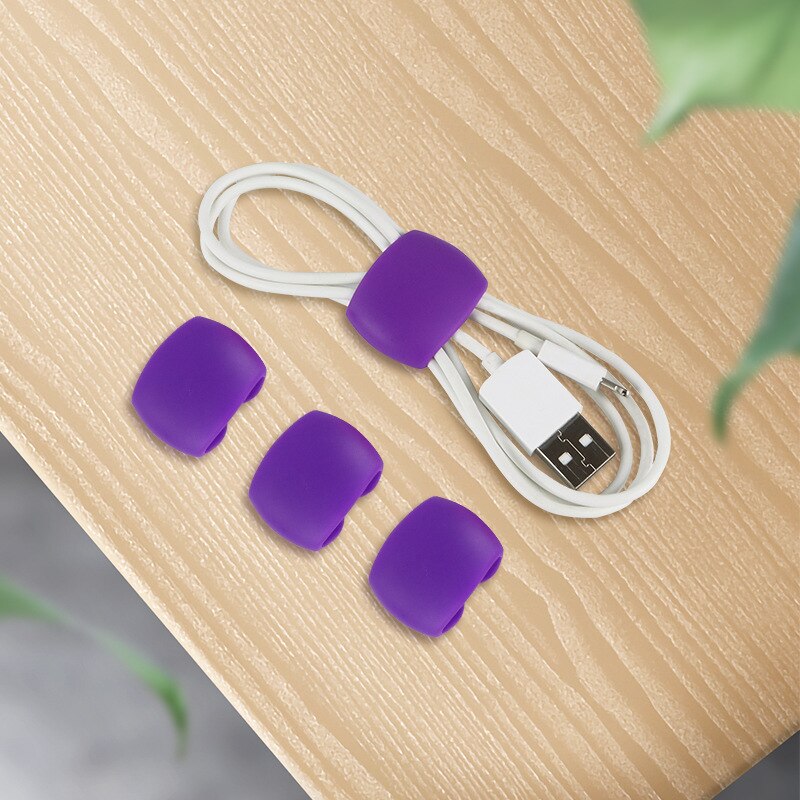 4Pcs Kabelhaspel Siliconen Kabel Organisator Vaste Clip Wire Binding Data Draad Tie Management Data Lijn Sorteren Gesp Voor iphone: Purple