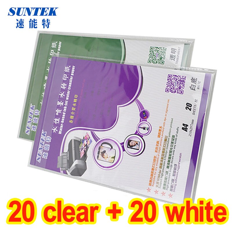 A4 Inkjet Clear White Water Slide Transfer Decal Papier (20 vellen clear + 20 vellen wit) Waterglijbaan Nail Stickers