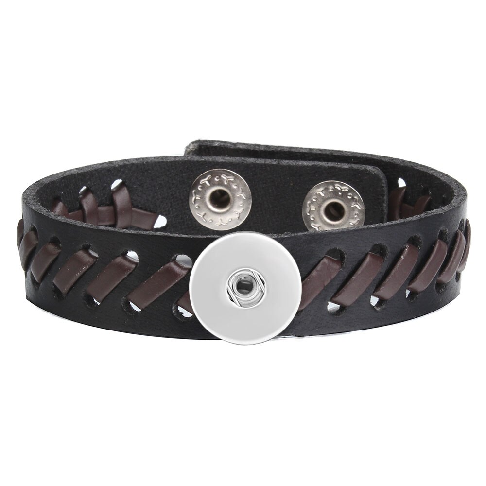 Snap Bracelet Men/Women Adjustable Black Brown Wrap Bangles Fit 18MM Snap Button Leather Bracelet Snap Jewelry