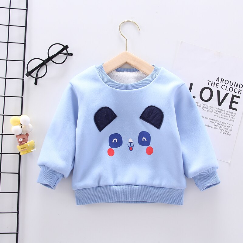 Ienens baby vinterkläder pojkar tröjor barn tecknad sweatshirt kläder varma hoodies 1 2 3 4 år tjej plus sammetstoppar: Stil 2- blå / 4t