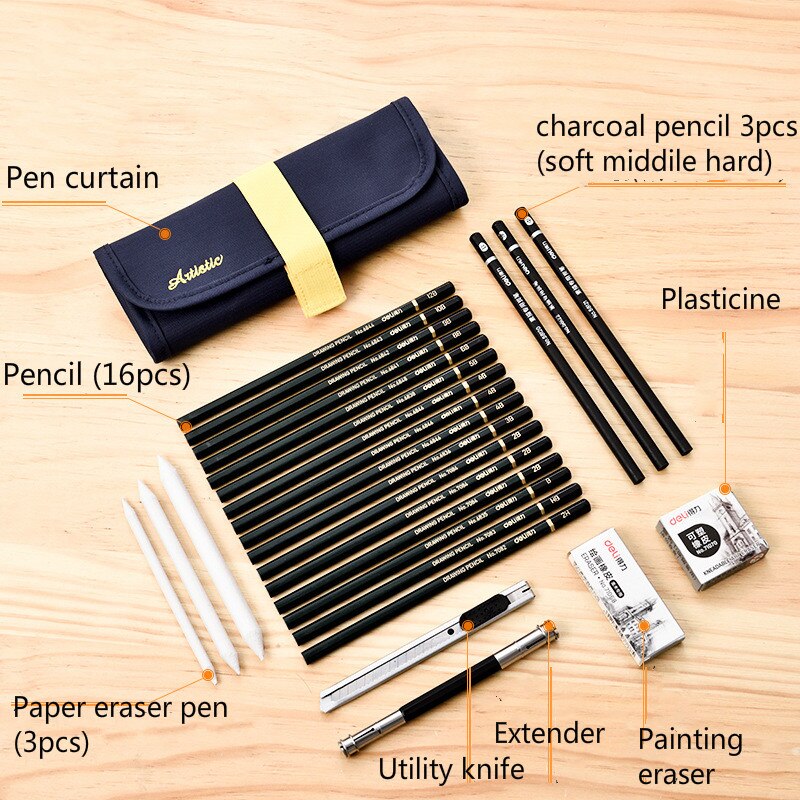 27pcs/set Sketch set pencil storage full set of adult sketch painting tool set beginner sketch drawing art supplies