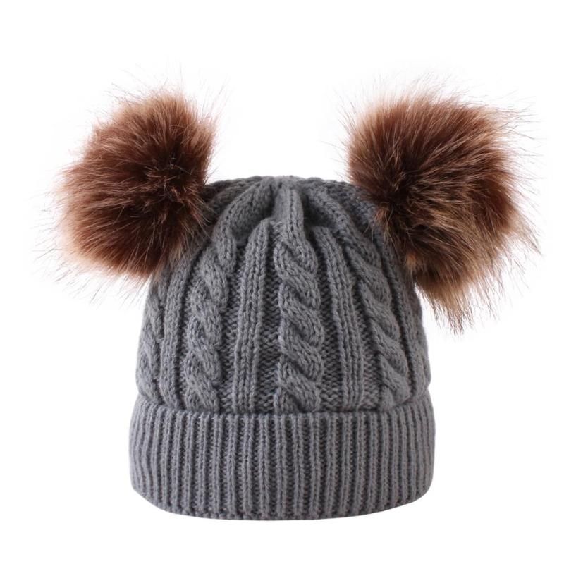 URDIAMOND Winter Hat For Girls Baby Boys Pom Poms Hat Kids Knitted Beanies Thick Baby Hat Infant Toddler Warm Cap: Gray