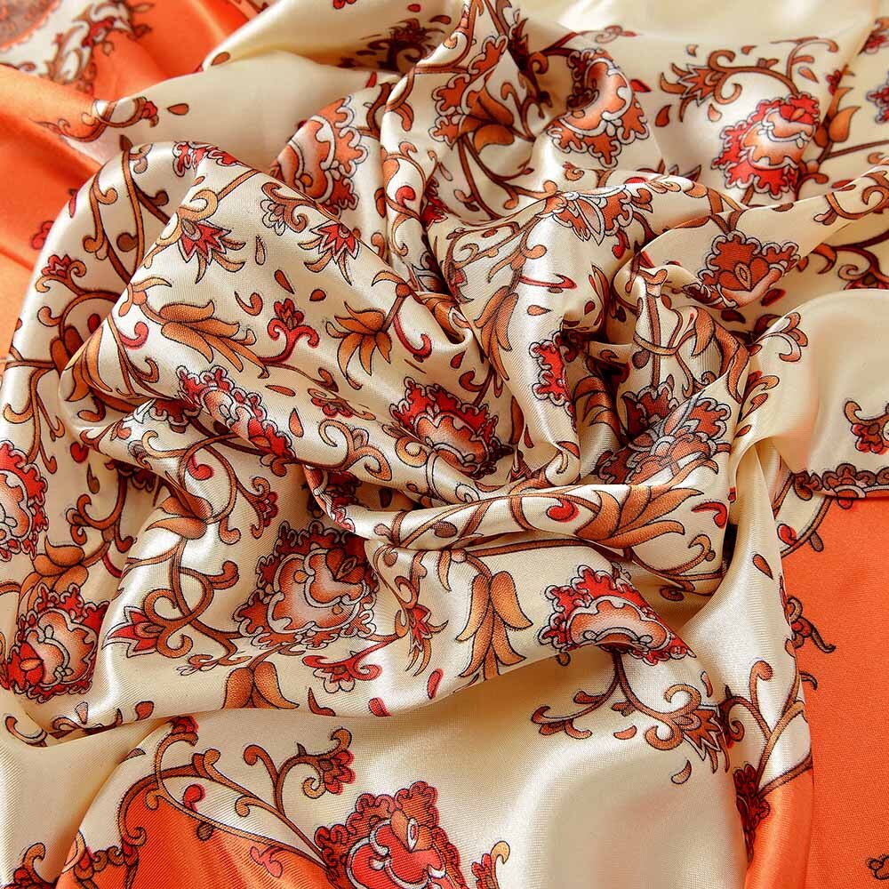 Silk Scarf Women Printing Square Scarf Soft Satin Shawl Female Retro Neck Scarves Kerchief 90X90CM Headscarf
