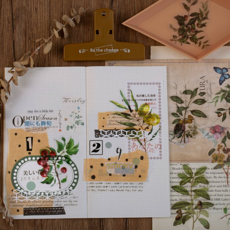 40 unids/bolsa de pegatinas de papel para decoración de plantas y flores naturales, pegatinas para decoración de álbumes de recortes
