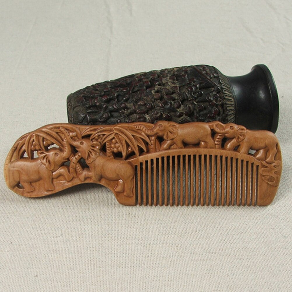 Handgemaakte Bericht Kam Natuurlijke Perzik Houten Kam Olifant Carving Anti Statische Spa Bericht Kam Hair Styling Tool