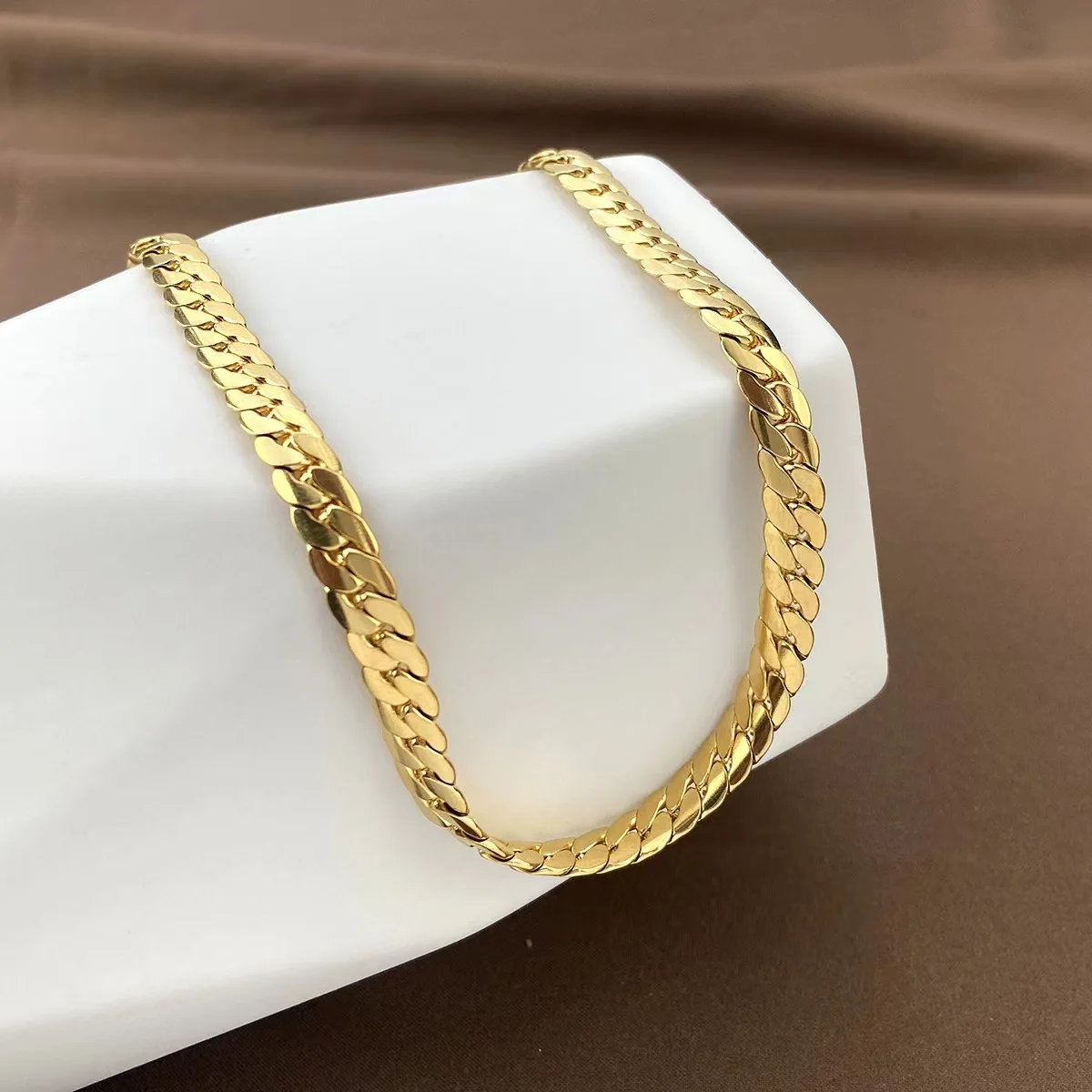 Collares de cadena lateral exquisitos de 5MM de oro de 18K de Plata de Ley 925 de 20-60CM para hombres y mujeres joyería fina de boda