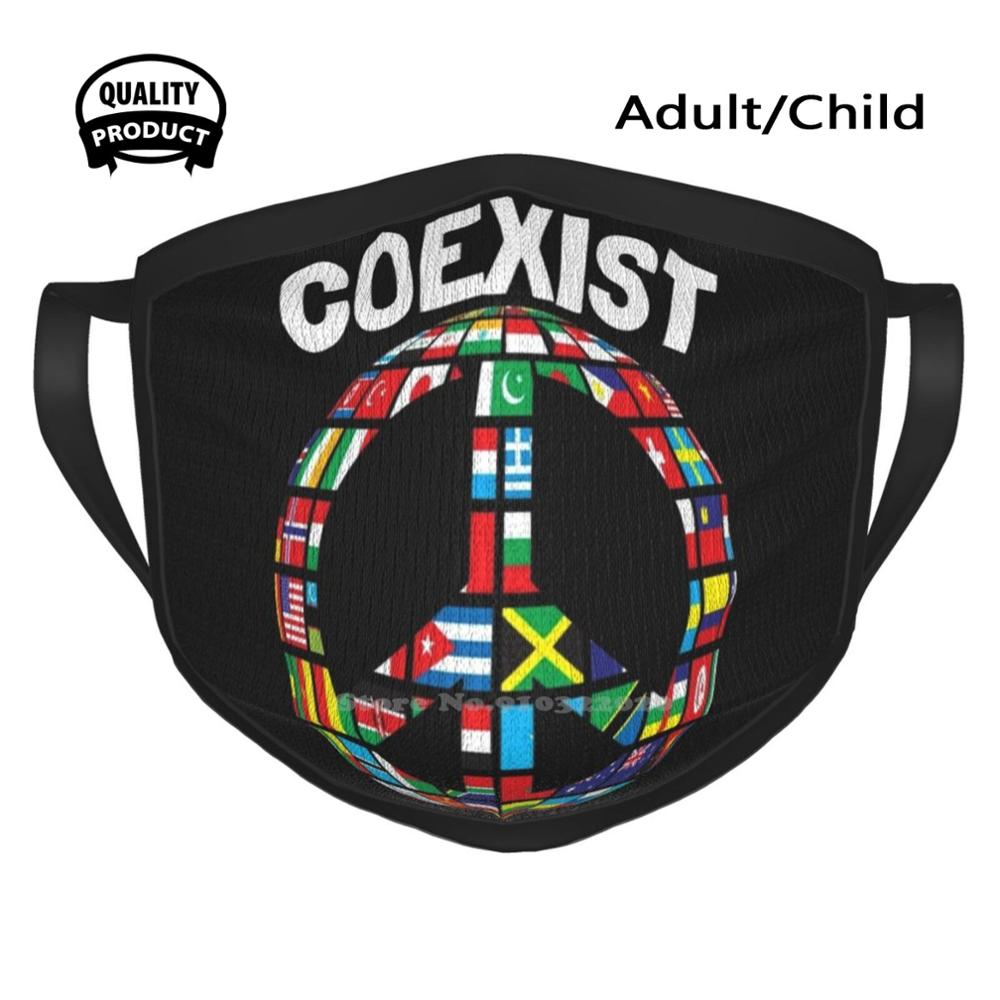 Coexist en paz, suave y cálida mascarilla facial, bufanda deportiva, Coexist paz, religión, mundo, cristiano, Judaísmo, amor, fe, Islam: Black Mask / Adult Size