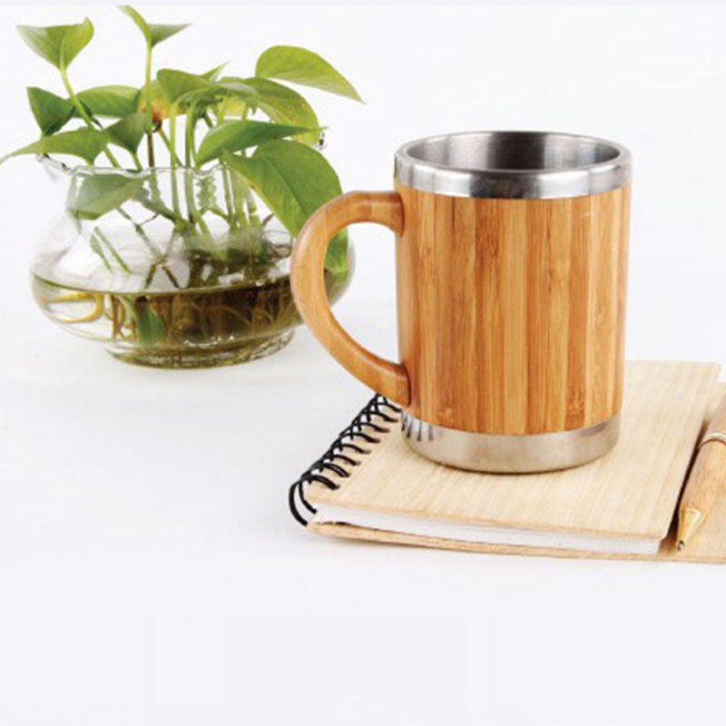 Naturlig bambumugg med foder i rostfritt stål drickskopp vakuumkopp te kaffe juice mjölkmugg med lock resemuggar