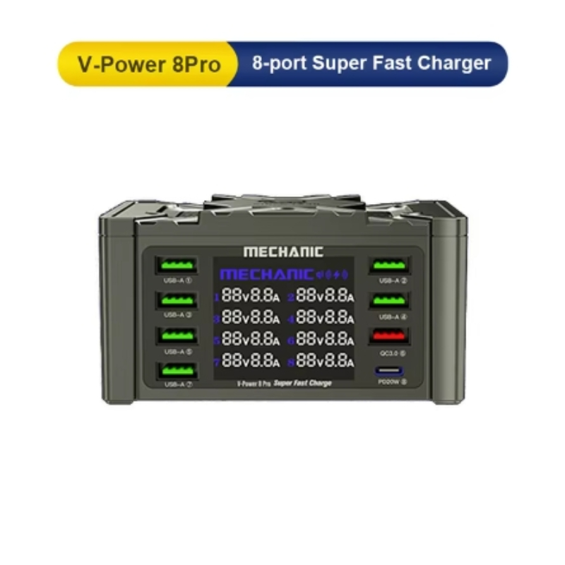 MECHANIC V-Power 8 8S 8pro Super Fast Charger USB Multi Port Charger Digital Display Phone Pad Watch Quick Charging: Red / 23mm