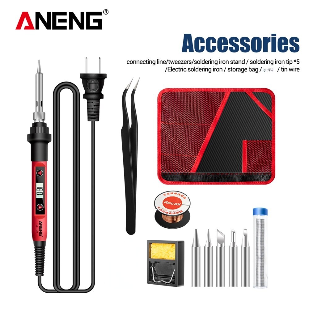 ANENG SL102 60W Digital Electric Soldering Iron kit Adjustable Temperature welding Tools Stand fer a souder solder tip solda: SL102 PRO US plug