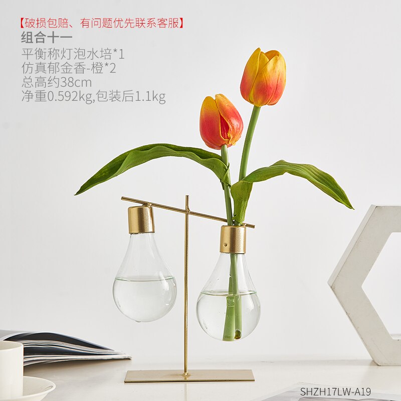 Glasvas med blomvas hem vardagsrum dekoration glödlampa hydroponisk vas bröllopstillbehör sovrum skrivbord tillbehör moderna: Kombination 10