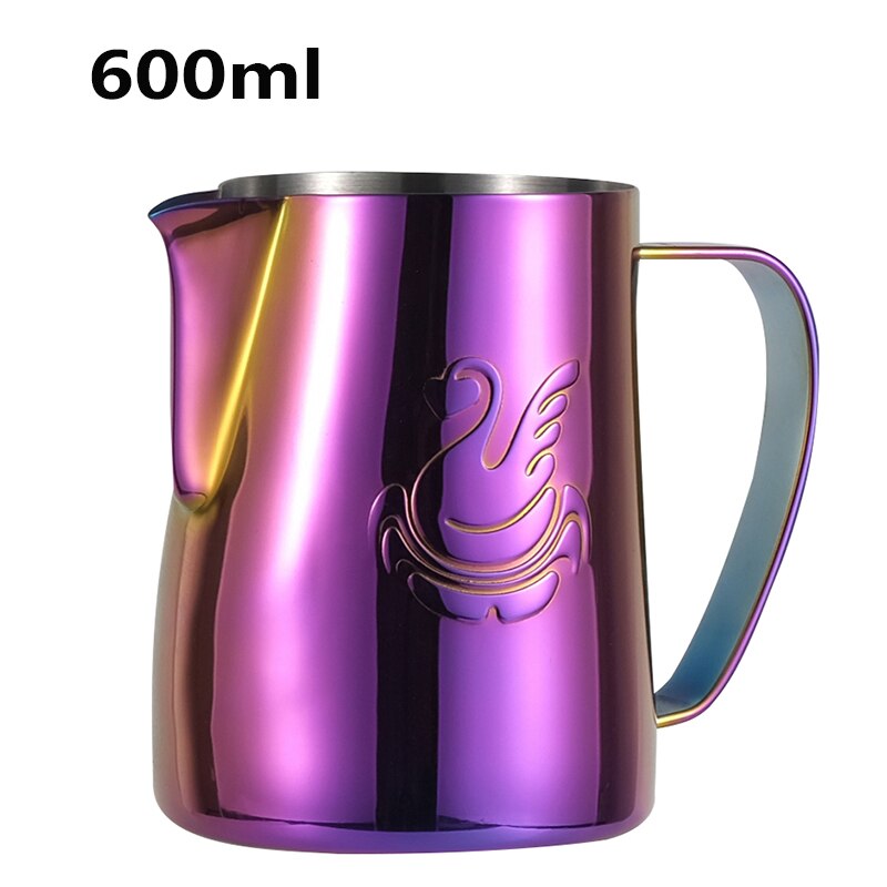 JIBBI Milk Steaming Frothing Pitcher Stainless Steel Non-Stick Milk Jug Pull Flower Cup Perfect for Coffee Cappuccino Latte 600: Purple shiny