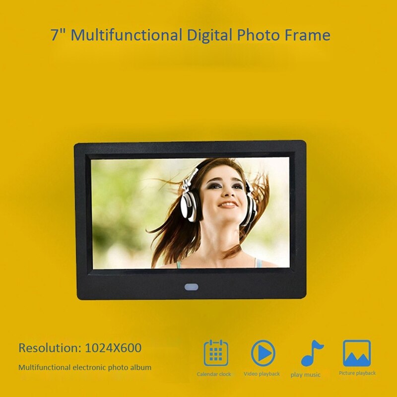 Quadro de imagem digital 7 Polegada mult-media player mp3 mp4 despertador parede montável com controle remoto infravermelho: US Plug