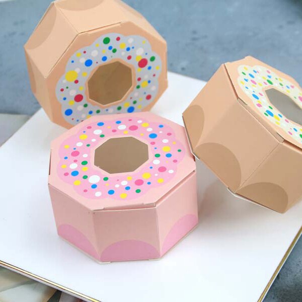 6PCS Donuts Paper Bags Candy Cookies Packaging DIY Kraft Boxes Kids Birthday Party Decoration Wedding Supplies