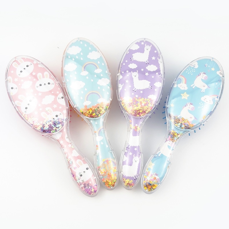 Cartoon Cute Unicorn Animal Sequins Anti-static Hair Brush Massage Comb Shower Wet Detangle Hair Brush Salon Hair Styling Tools