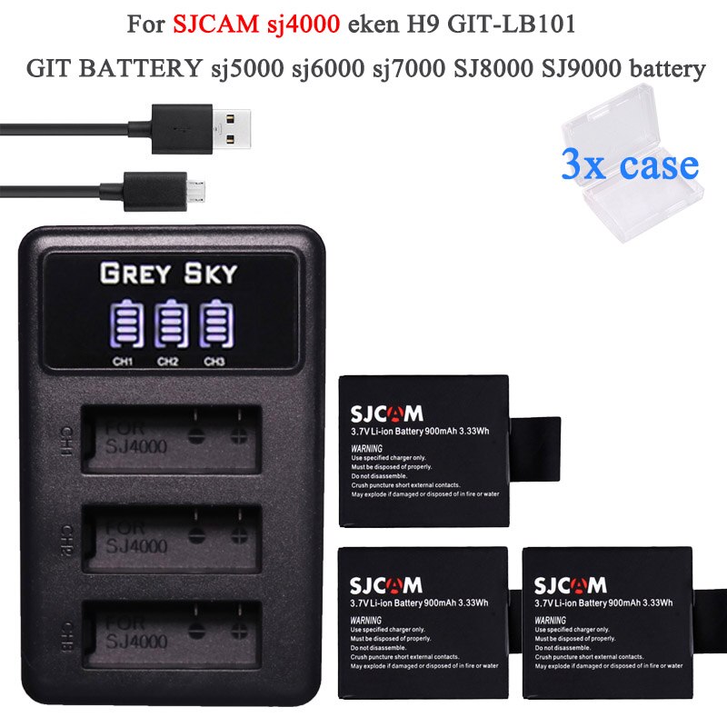 6x batería sj4000 con funda + Paquete de batería sj 4000 para EKEN H9 H9R H8PRO H8R sjcam SJ4000 M10 accesorios de Cámara de Acción: Package 3