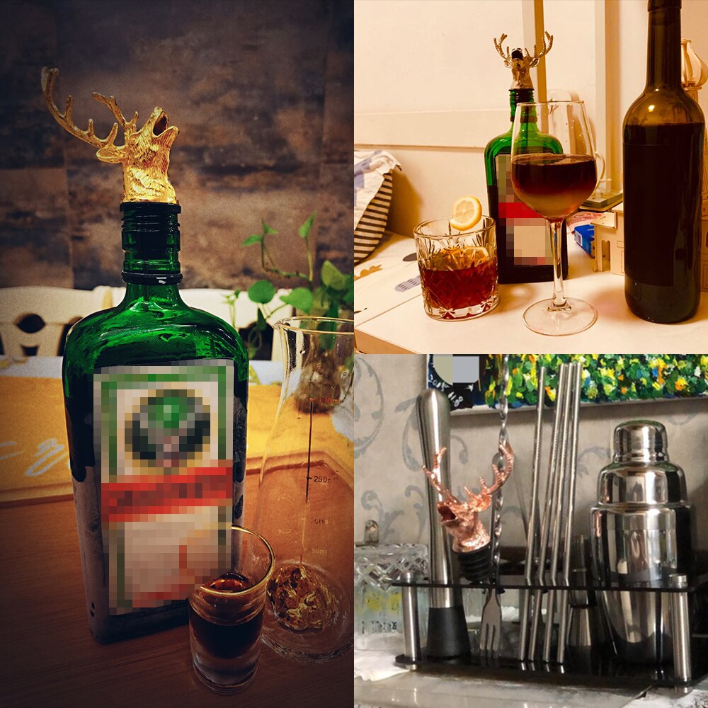 1Pcs Jagermeister Wine Pourer Zinc Alloy Deer Elk Lion Bull Wine Stopper Drinks Bar Tools Night Club Bar Accessories