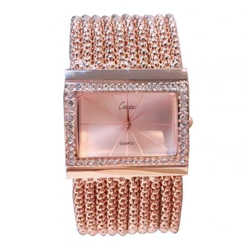 Luxe dameshorloge met strass, vierkante wijzerplaat, geen nummer, legering band, dames quartz armband met kwastjes, polshorloges, relogio feminino: Roségoud