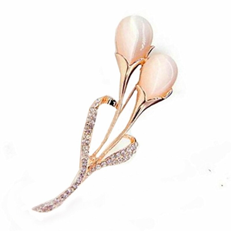 Crystal Brooch Bauhinia Brooches Lapel Pin Rhinestone Brooches Corsage Wedding Jewelry Women: Gold Tulip