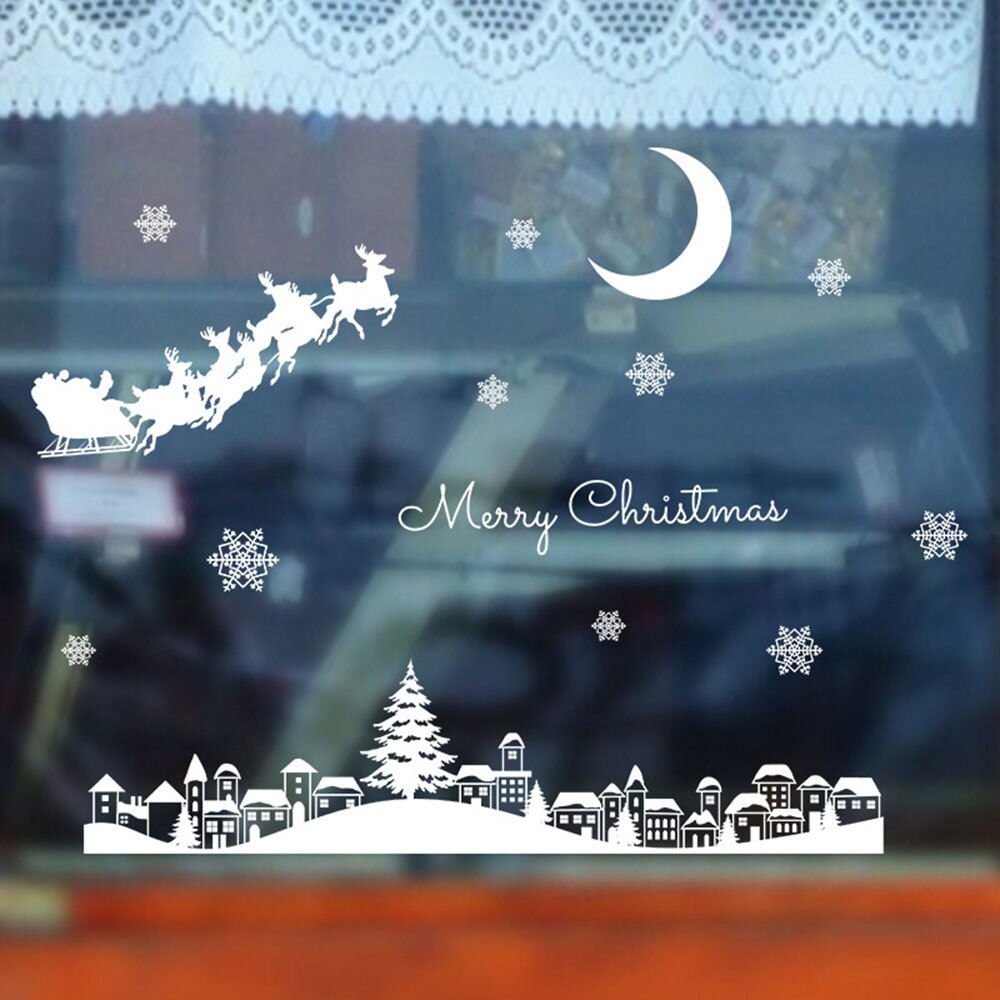 År vindue glas pvc væg klistermærke jul sne by væg klistermærker hjem mærkat juledekoration til hjemmet forsyninger