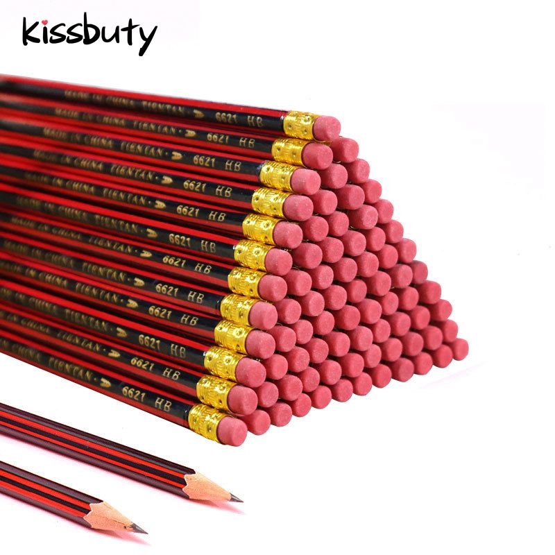30/50/100 stk / parti skitse blyant træ blyblyanter hb blyant med viskelæder børn tegning blyant skole skrivning papirvarer