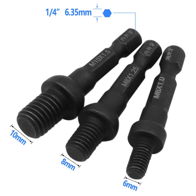 1Pcs M6 M8 M10 1/4 Hex Shank Square Driver Tap Die Socket Adapter Thread Screw Internal and External Screw Self attack sleeve: 3pc-A