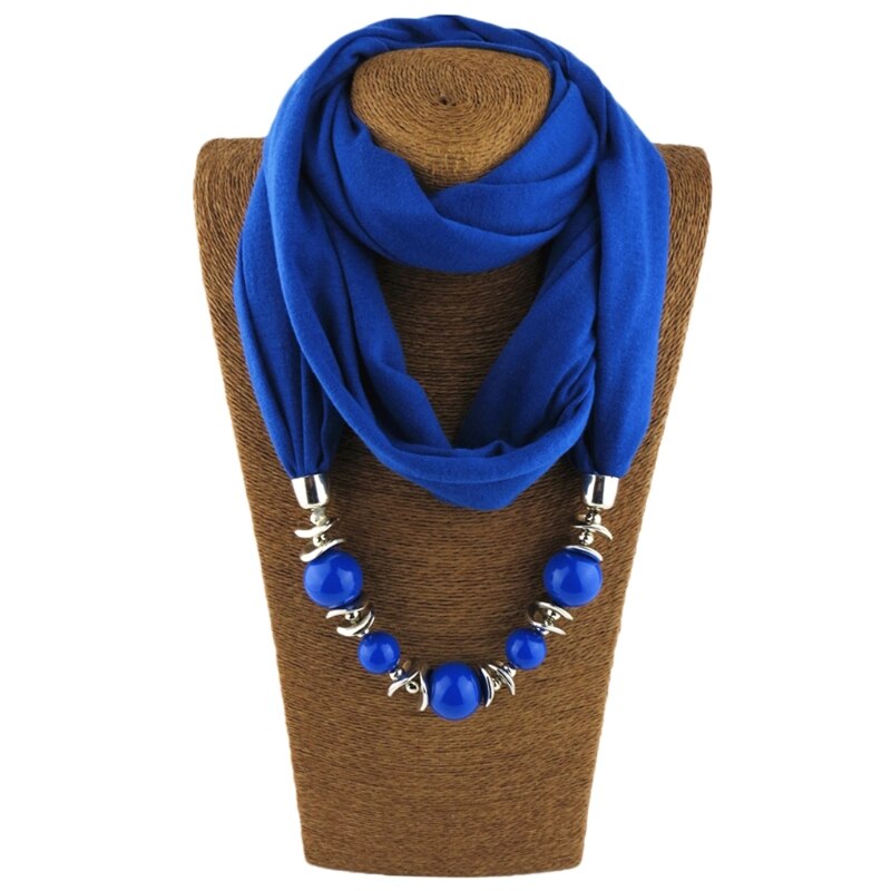 Womens Neckerchief Ring Scarf Necklaces Beads Solid Color Jewelry Shawl: 10