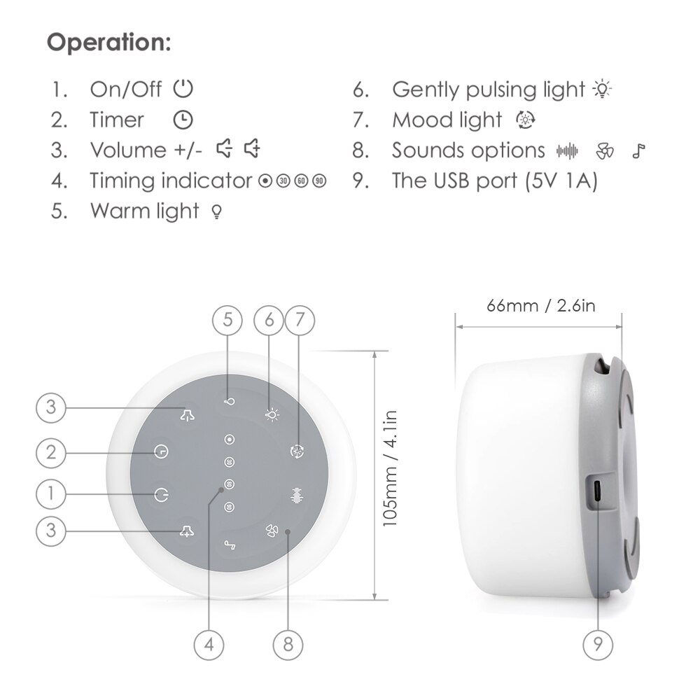 Witte Ruis Geluid Machine Met Sfeerverlichting Natuurlijke Geluiden &amp; Muziek Voor Slapen Oplaadbare Slaap Therapie Voor Baby Volwassenen