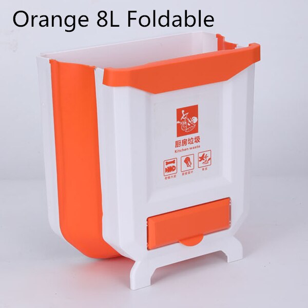10L Kitchen Foldable Trash Bin Wall Mounted Hanging Trash Bin For Kitchens Cabinet Door With Lid Kitchen Trashs Bin Garbage Cans: 8L Orange