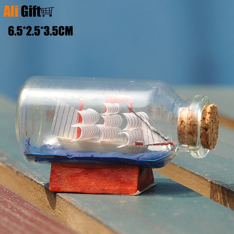 Home Decor Mini Sailing Pirate Boat Ship Small Wood Cork Glass Drift Charm Wishing Bottle Vial Valentine's Day