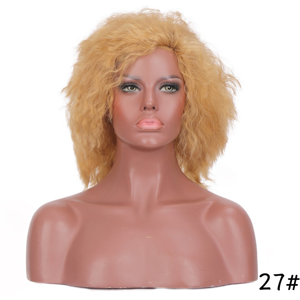 Kort afro kinky lockigt fluffigt hår mörka rötter ombre svart bruna peruker för afroamerikanska kvinnor värmebeständig syntet: 1b/30hl