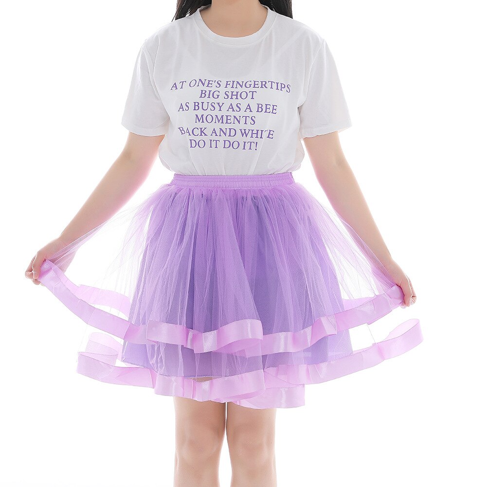Elastic Waist Vintage Rockabilly Petticoat Crinoline Puffy Tutu Tulle Underskirt Net Tulle Princess Ballet Dance Pettiskirts 045: lilac / waist 66-110 cm