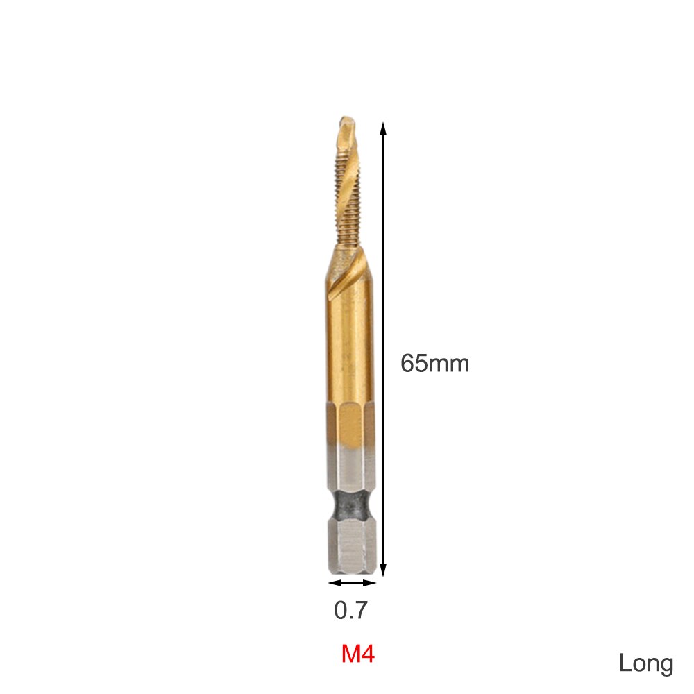 M3-M10 HSS Screw Metric Thread Tap Drill Bits Set Titanium Plated Hex Shank Screw Machine Compound High Speed Change Hand Tool: Long M4X0.7