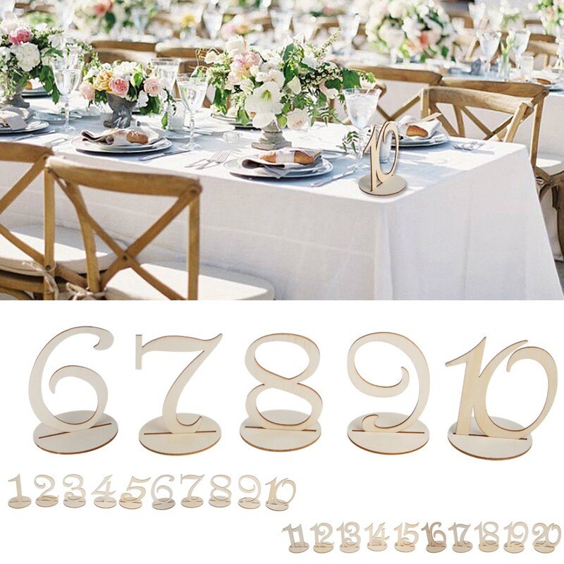 Juego de números de madera para mesa, con Base para cumpleaños, boda, , decoración, , 1-20, 10 Uds.