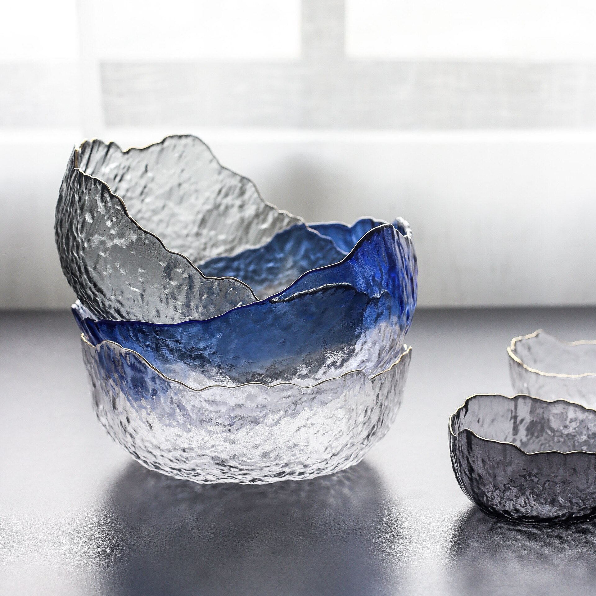 Green Code Irregular Glass Household Drawing Phnom Penh Glacier Fruit Salad Bowl Pyrex Fruit and Vegetable Plate