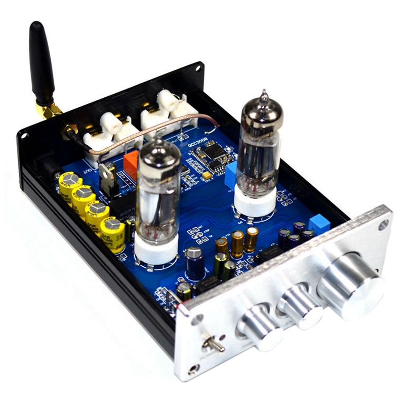 Buffer-amplificador estéreo con Bluetooth 4,2, preamplificador de tubo, HiFi 6J5, ajuste de tono de graves triples (Plata)