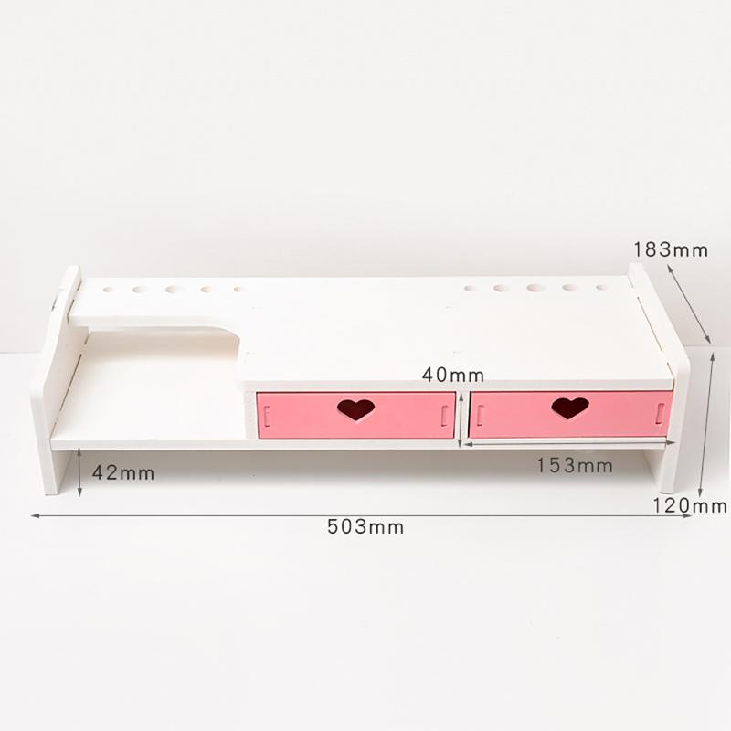 Pink White Student Storage Rack Heart Drawers Monitor Laptop Increase Shelf Office Screen Riser Holder Stationery Pen Storage: Red