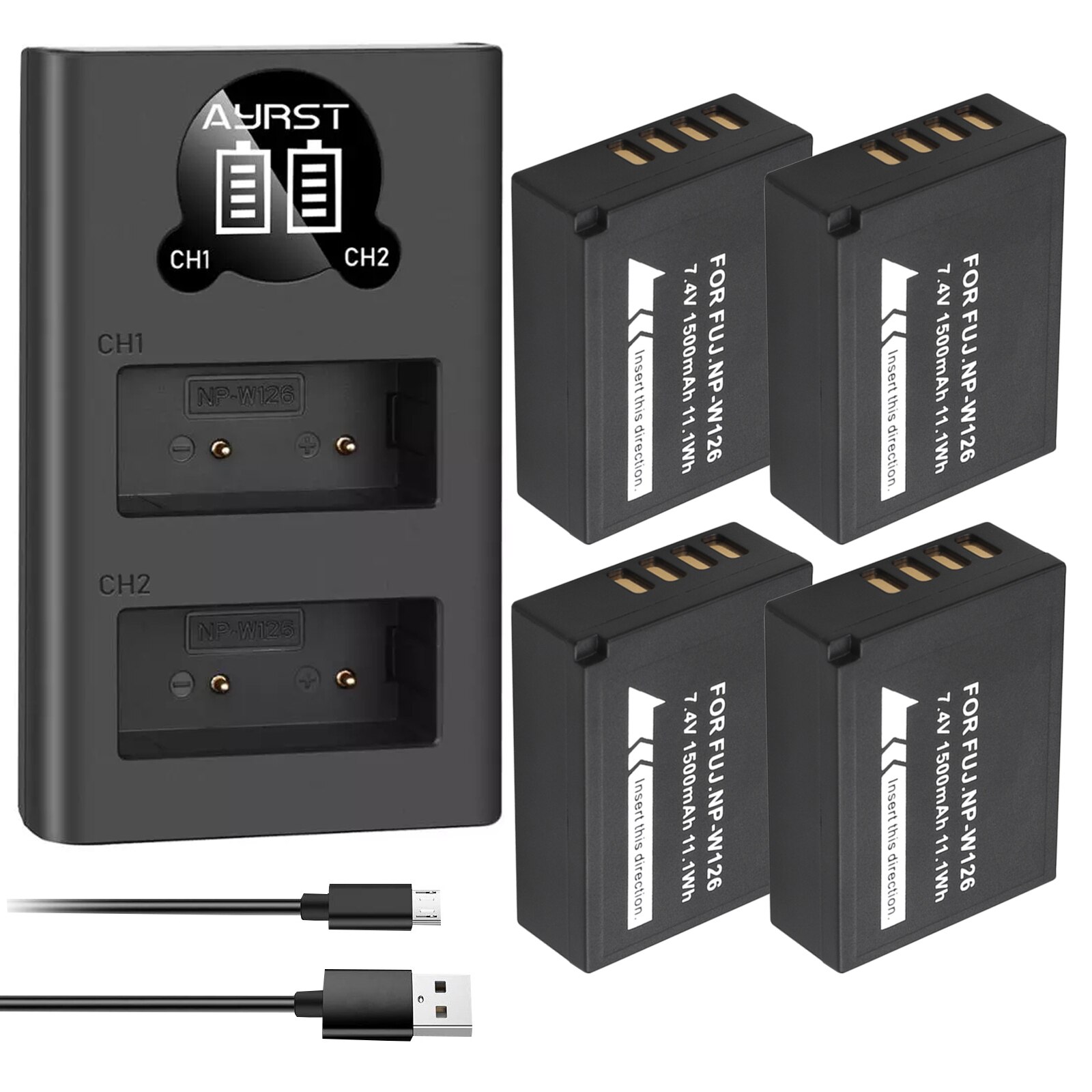 K&F Concept Batteria NP-W126S 1300 MAh + Doppio Caricabatterie Type-C/Micro-USB Per Fujifilm XM5, X100VI, XT30, XE4 E Altri
