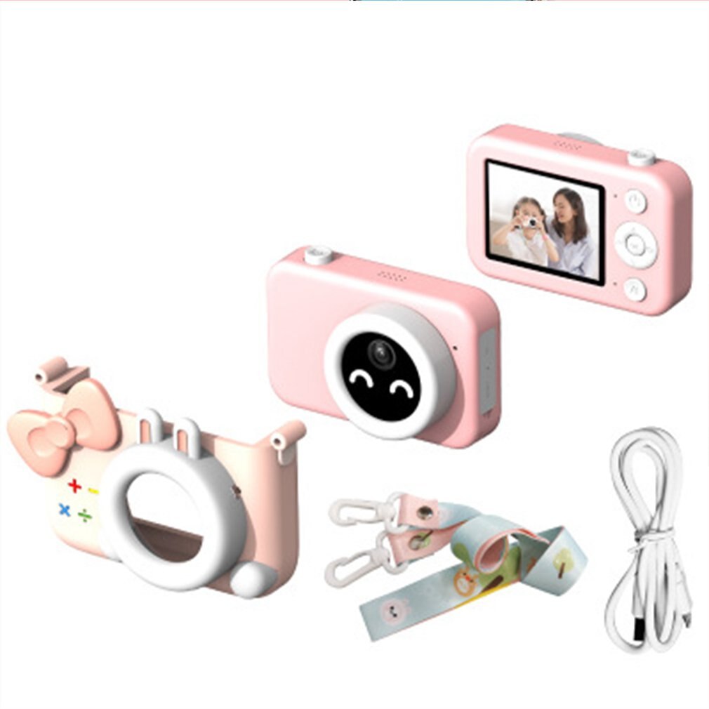 Børn mini kamera fuld  hd 1080p bærbar digital video fotokamera 2 tommer skærm display børn til barn spil undersøgelse kamera: Lyserød kanin