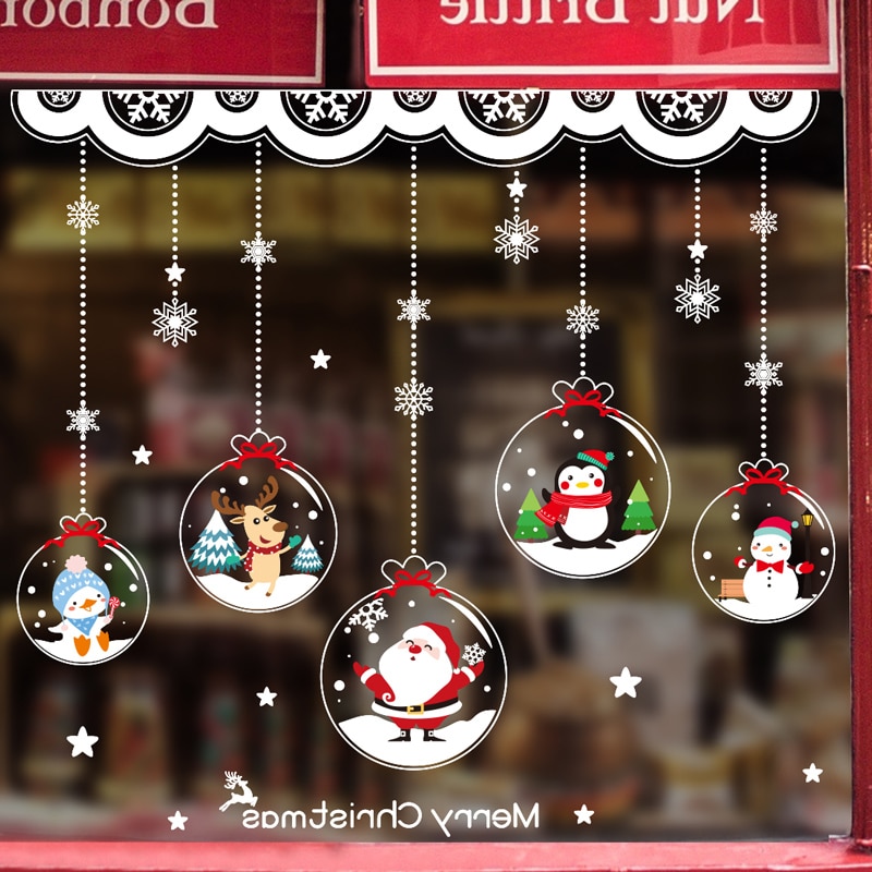 Vader Kerst Raamstickers Diy Sneeuwvlok Ornamenten Muurstickers Voor Woonkamer Winkel Glas Decoratie