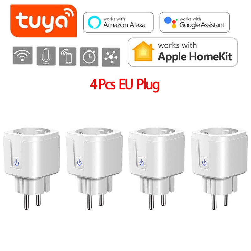 Smart Plug WiFi Socket 16A EU Power Monitor Timing Function Socket Works With Alexa Google Home For Apple HomeKit/Smart Life App: 4 Pieces