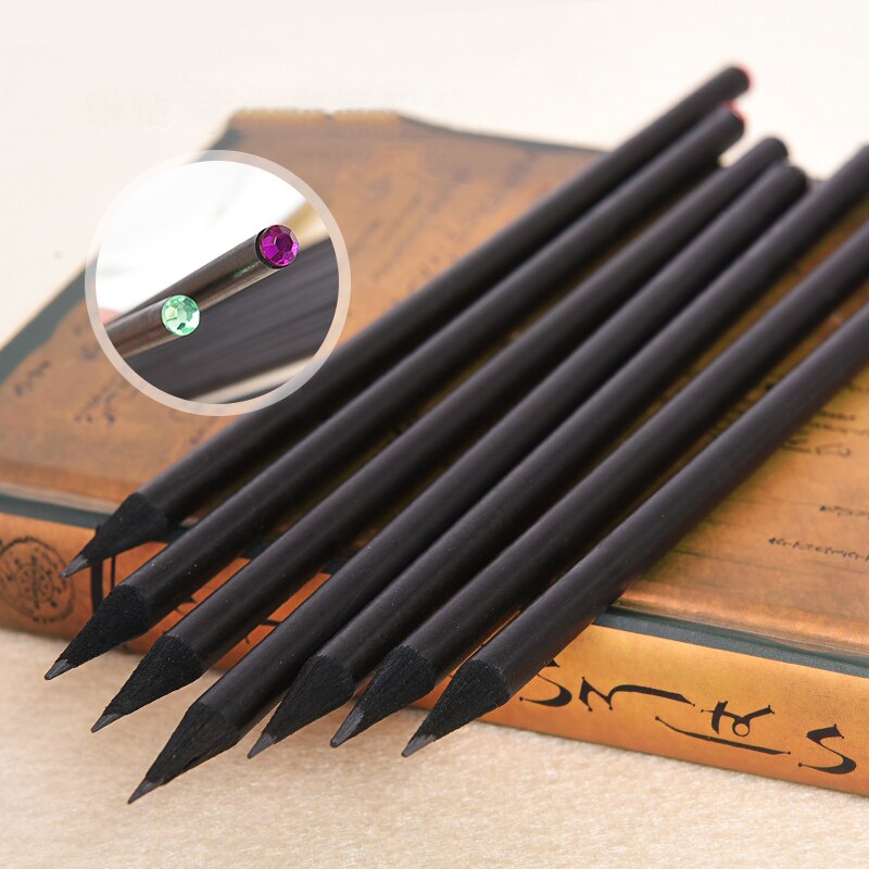 5Pcs/Lot Crystal Beautiful Sketch Drawing Pencils Black Color Standard Pencil HB Shining Pencil For Office