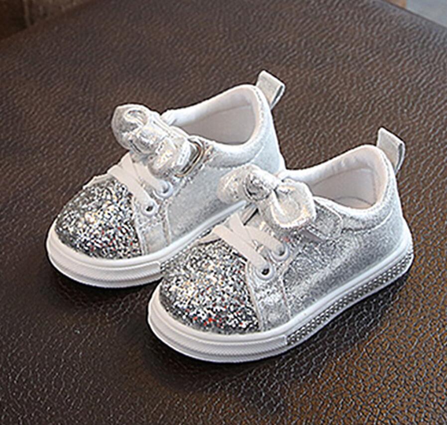 Baby Kids Schoenen Meisjes Sneakers Glitter Peuter Meisje Sneakers Zachte Bodem Met Crystal Kids Schoenen Kinderen Meisjes Bling Schoenen: Zilver / 21