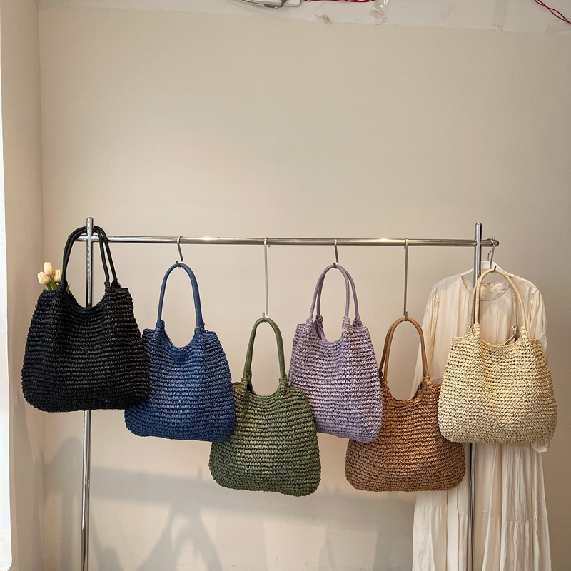 Bolsos de hombro de tela lisa de gran capacidad, bolsos de playa calados para mujer, bolsos de mujer a la venta 2025, bolsos de mujer sólidos con cremallera a la