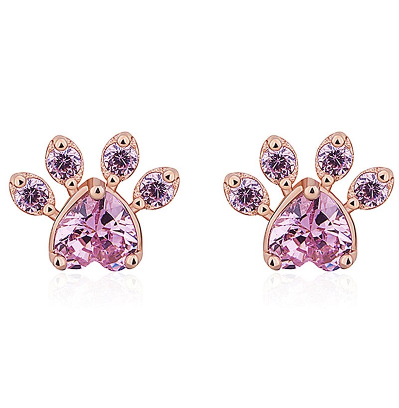 SIPENGJEL Cute Pink Zircon Cat Paw Earrings Trend Bear And Dog Paw Pink Claw Stud Earrings For Women Jewelry: ROSE GOLD