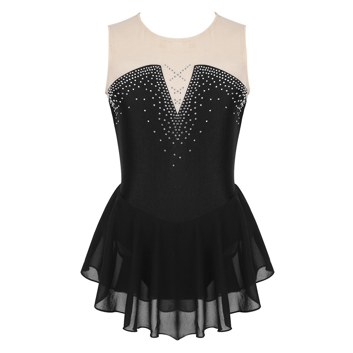 Îmbrăcăminte de dans din plasă cu strasuri strălucitoare pentru copii, costum de performanță pentru competiție, balet, gimnastică, tricou pentru fete, rochie de patinaj artistic: Negru / 10