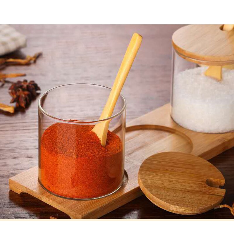 Seasoning Box Spice Perrer Salt Shaker Can Condiment Storage Containers Glass Bottle Dispenser Spoon Sets