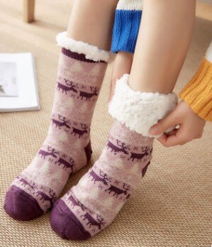 Lanshulan frauen Winter Socken Kanada-30 Grad Widerstehen Kalten männer Wolle Socken Für Mädchen Jungen Verdicken Socken Boden Warme: purple deer