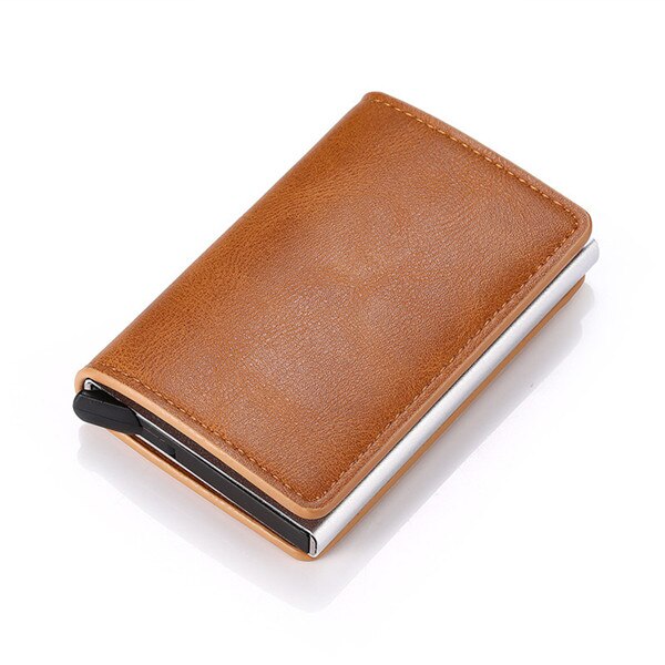 BISI GORO Slim RFID Wallet Business Card Holder Hasp Aluminum Credit Card Wallet Metal Credit Mini smart Men Purse Case: Brown K9109